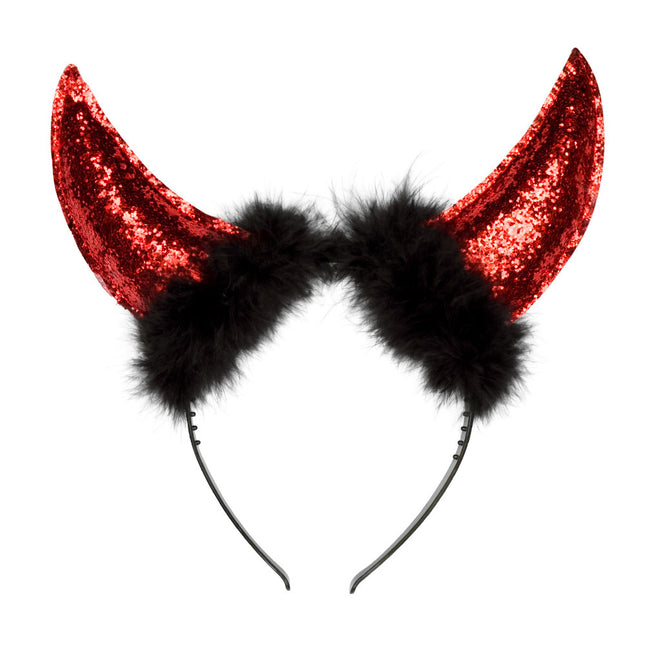 Diadema Halloween Diablo Purpurina Rojo