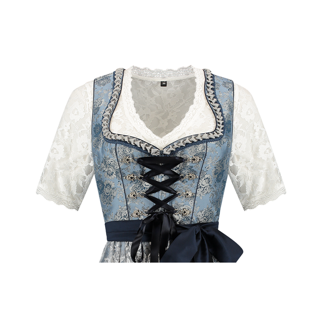 Vestido Dirndl Azul Plata Oktoberfest Señoras 2 Piezas