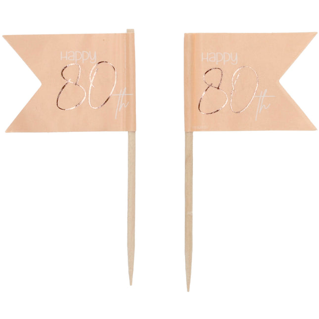 Pinchos 80 Años Oro Rosa 6,5cm 36pcs