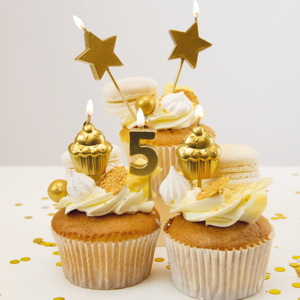 Velas 5 Años Cupcake Oro 17,5cm