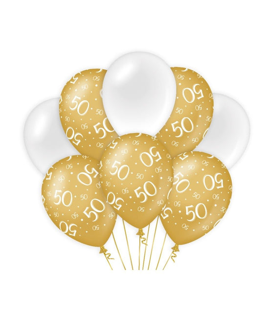 Globos 50 Años Oro Blanco 30cm 8pcs