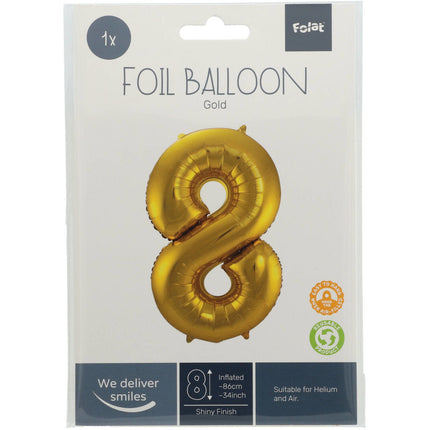 Globo Foil Figura 8 Oro Metálico XL 86cm vacío