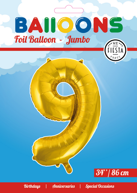 Globo Foil Figura 9 Oro XL 86cm vacío