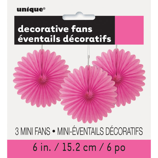 Abanicos de Papel Fucsia 15cm 3pcs