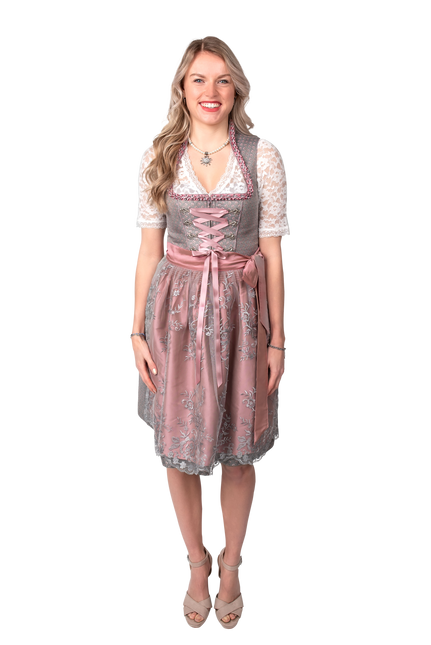 Vestido Dirndl Gris Oktoberfest Rosa Señoras