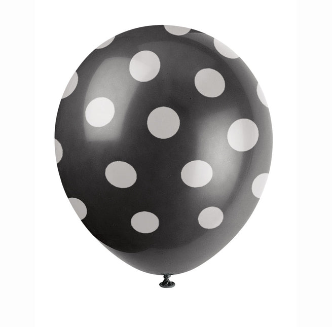 Globos Negros Lunares Blancos 30cm 6pcs