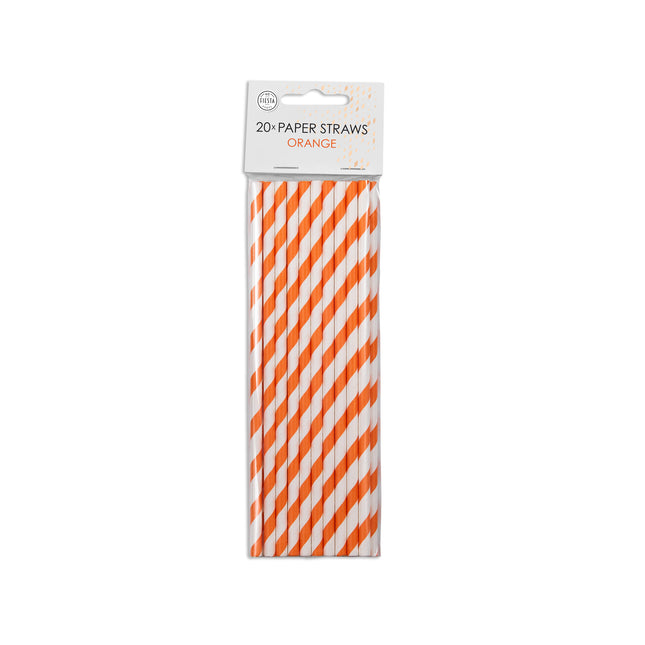 Pajitas de Papel Naranja Rayas 19.7cm 20pcs