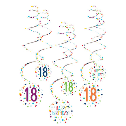 Decoración Colgante 18 Años Feliz Cumpleaños Confetti 61cm 6pcs