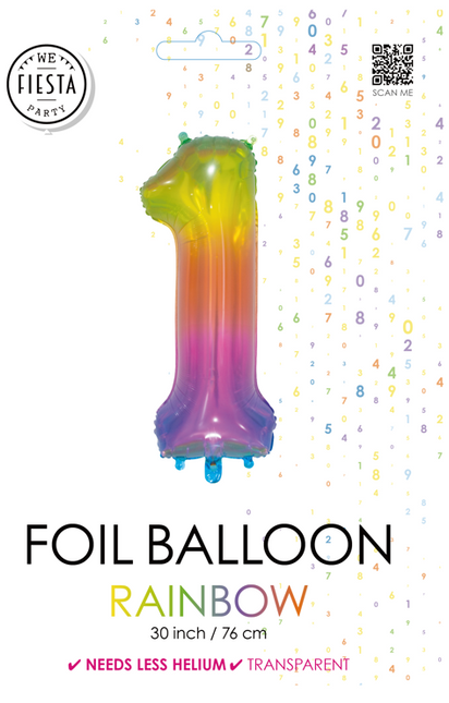 Globo de foil Figura 1 Arco Iris Transparente 66cm