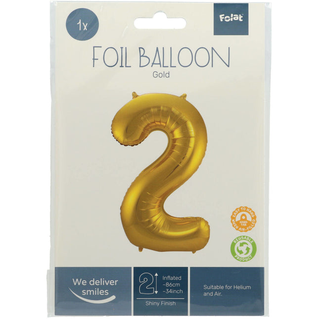 Globo Foil Figura 2 Oro Metalizado XL 86cm vacío