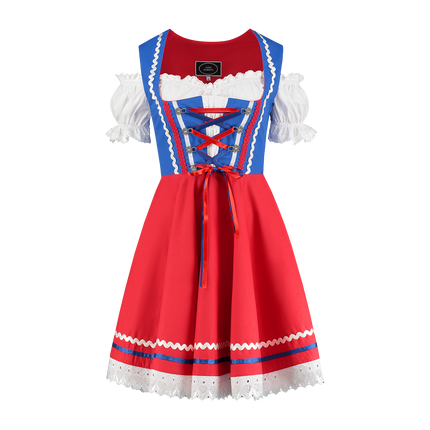 Oktoberfest Vestido Dirndl Oktoberfest Rojo Azul Señoras 2 Piezas