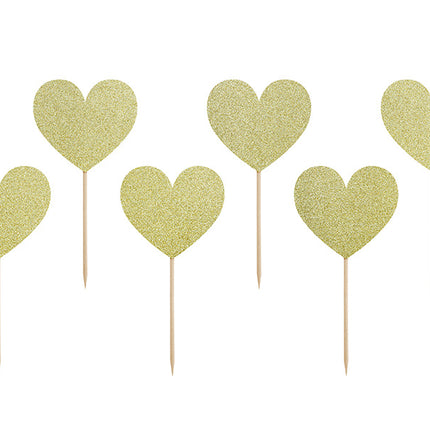 Cake topper Corazones Oro 6pcs