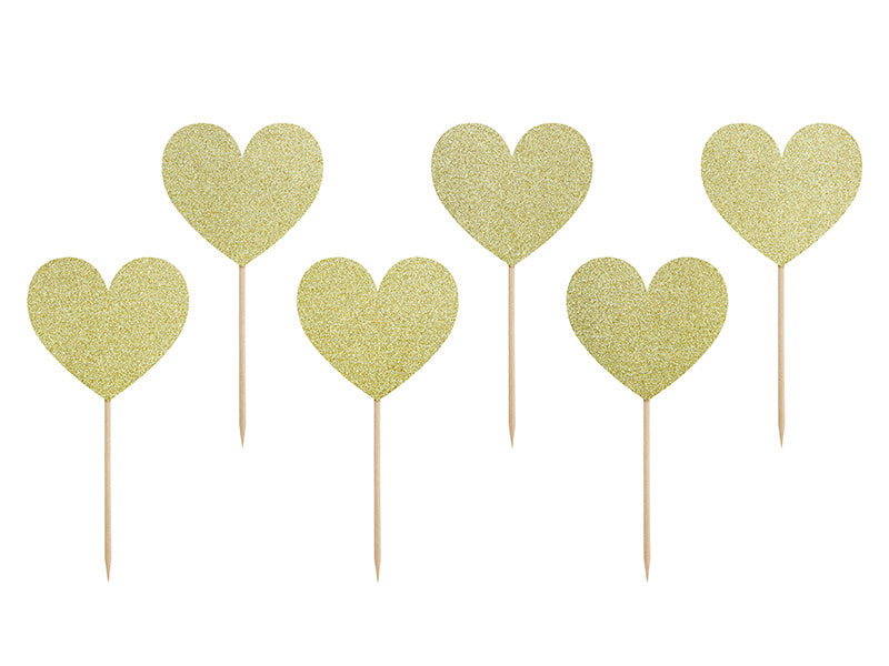 Cake topper Corazones Oro 6pcs