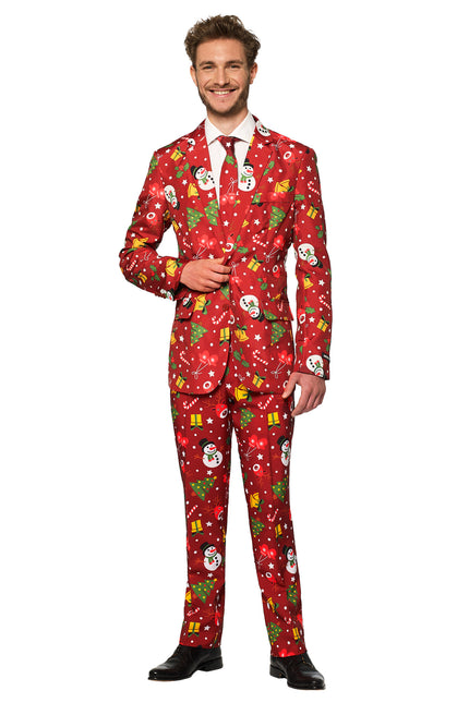 Traje rojo de Navidad con luces