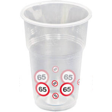 Vasos 65 Años Señal de Tráfico Plástico 350ml 8pcs