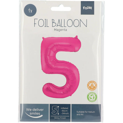 Globo Foil Figura 5 Fucsia Metalizado XL 86cm vacío