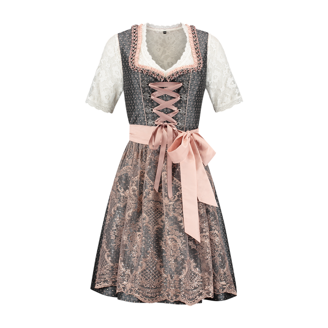 Vestido Dirndl Rosa Blanco Crema Oktoberfest Señoras