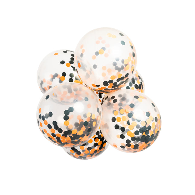 Globos Confeti Naranja Negro 30cm 6pcs