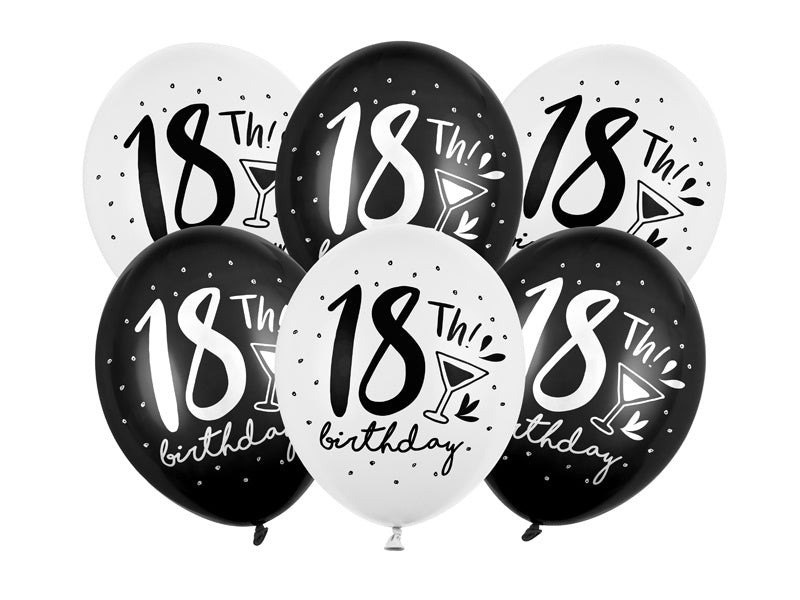 Globos 18 Años Negro Blanco 30cm 6pcs