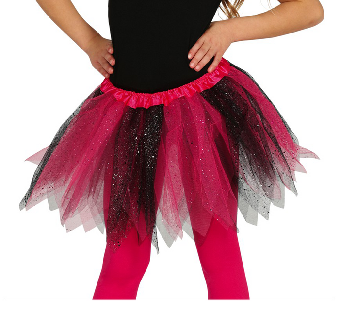 Tutú Glitter Negro Rosa Niño 31cm