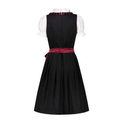 Negro Rojo Dirndl Vestido Oktoberfest Señoras Burdeos