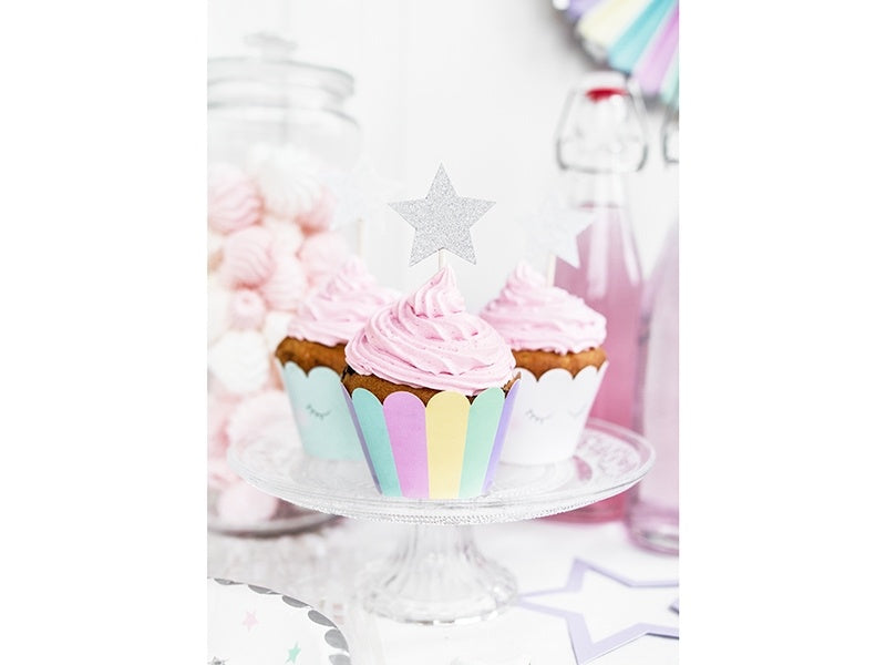 Cupcake Toppers Estrella Plata 6pcs