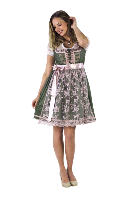 Vestido Dirndl Blanco Verde Oktoberfest Señoras 2 Piezas