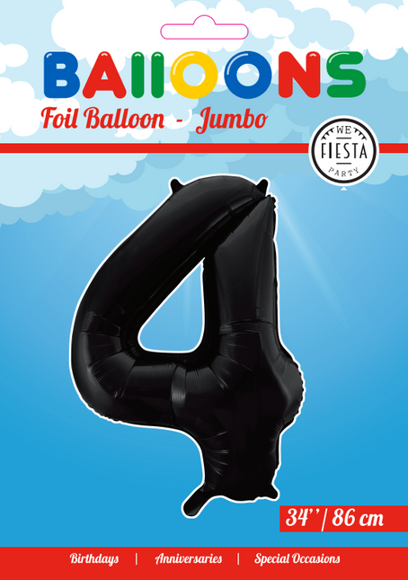 Globo Foil Figura 4 Negro XL 86cm vacío