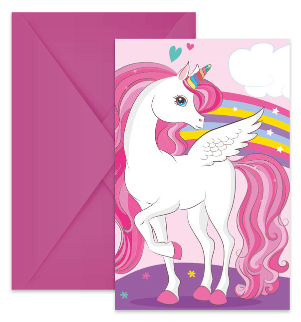 Invitación Unicornio Arco Iris 6pcs