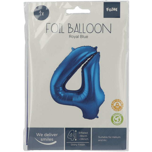 Globo Foil Figura 4 Azul Metalizado XL 86cm Vacío