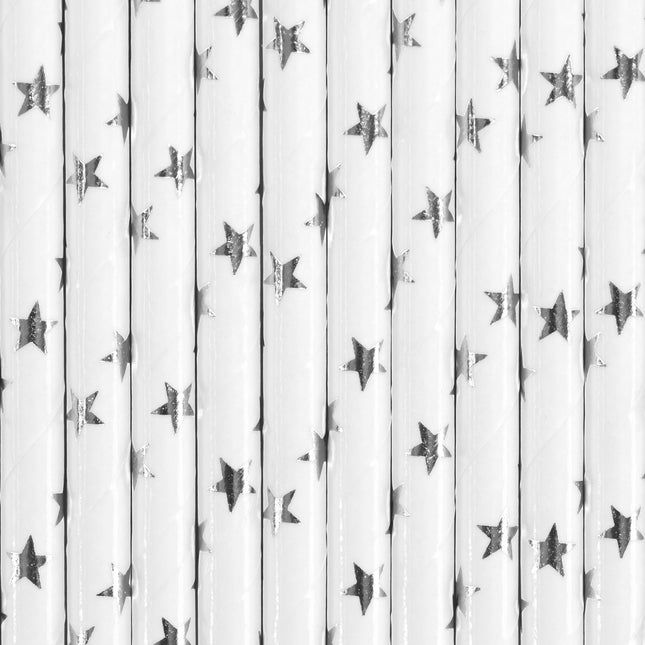 Pajitas de Papel Plateadas con Estrellas 19.5cm 10pcs