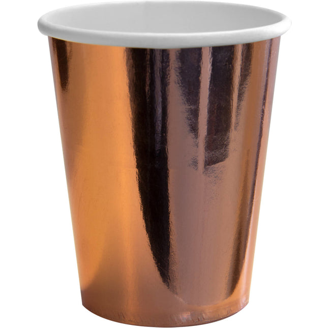 Vasos Oro Rosa Cartón Metalizado 250ml 8uds.