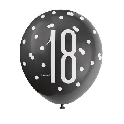 Globos 18 Años Lunares Negro 30cm 6pcs