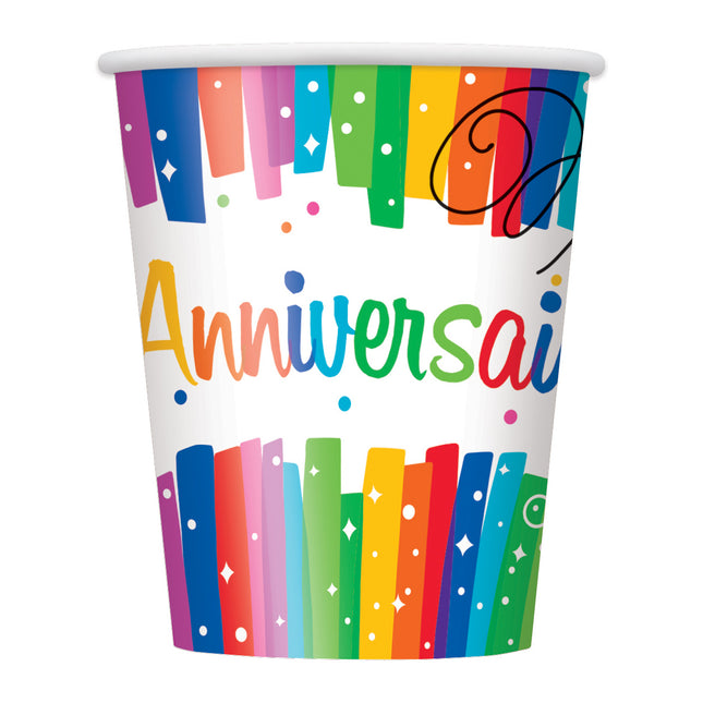 Vasos Aniversario Arco Iris 266ml 8uds.