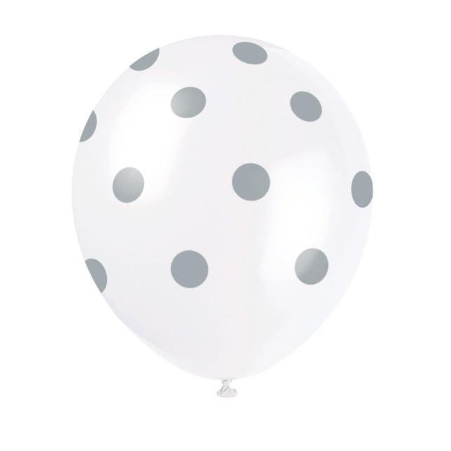 Globos Blancos Lunares Plateados 30cm 6pcs