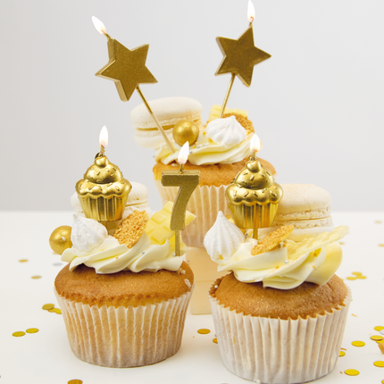 Velas 7 Años Cupcake Oro 17,5cm