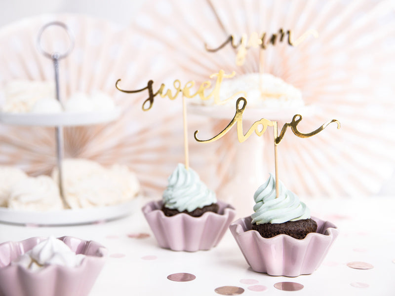 Cupcake Toppers Oro Dulce Amor Yum 13cm 6pcs