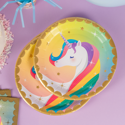 Platos Unicornio Colores 23cm 8uds.