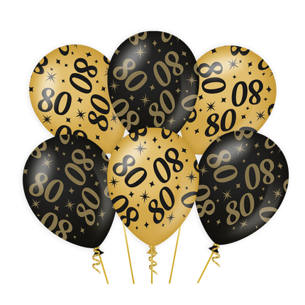 Globos 80 Años Oro Negro 30cm 6pcs