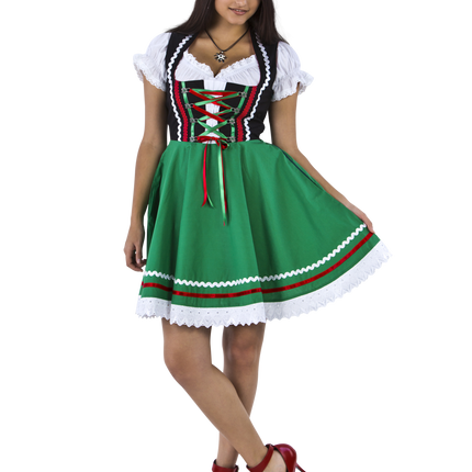 Oktoberfest Vestido Dirndl Oktoberfest Negro Verde Señoras 2 Piezas