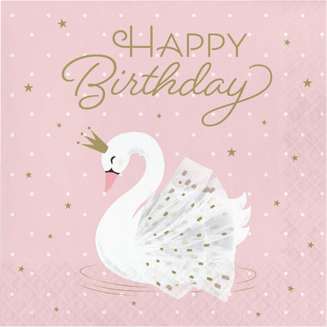 Servilletas Feliz Cumpleaños Cisne 33cm 16pcs