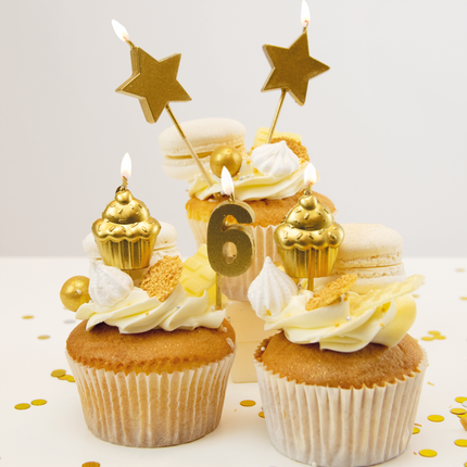 Velas 6 Años Cupcake Oro 17,5cm