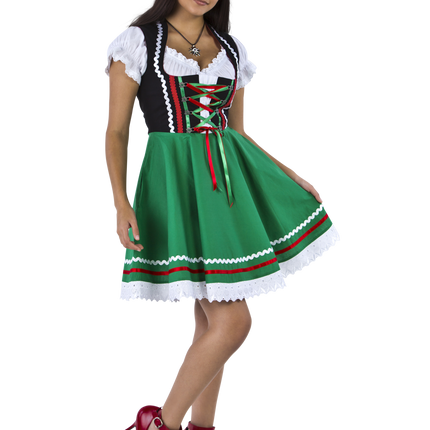 Oktoberfest Vestido Dirndl Oktoberfest Negro Verde Señoras 2 Piezas