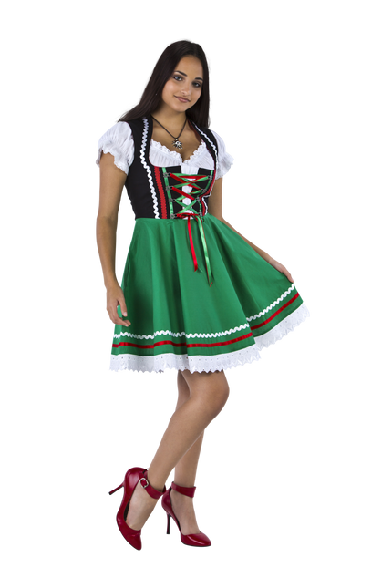 Oktoberfest Vestido Dirndl Oktoberfest Negro Verde Señoras 2 Piezas