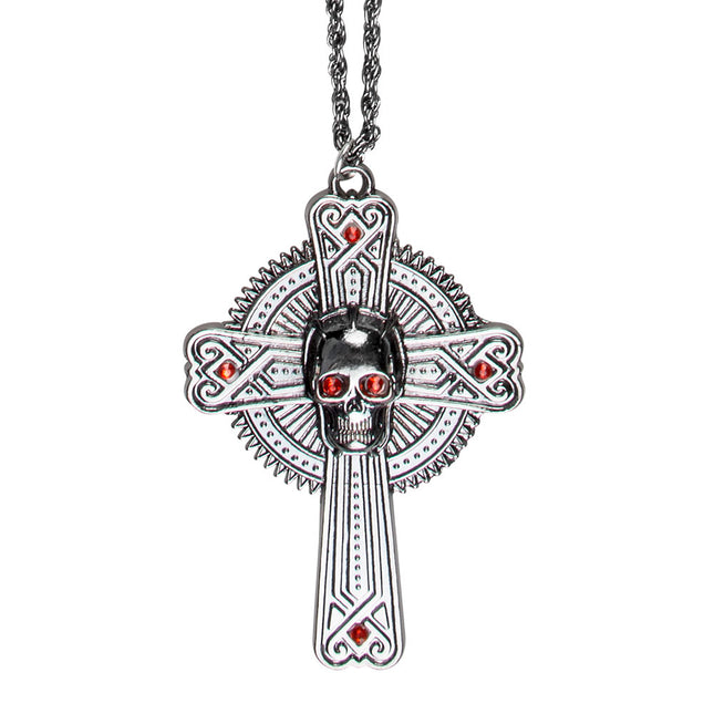 Collar Halloween Cruz Piedras Rojas 28cm