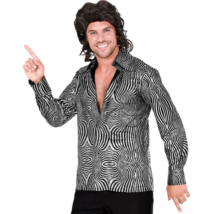 Blusa Disco 70S Negro Plata Hombre