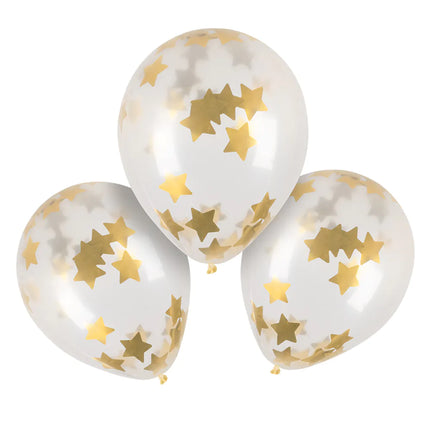 Globos Confetti Transparentes Estrellas Doradas 5pcs