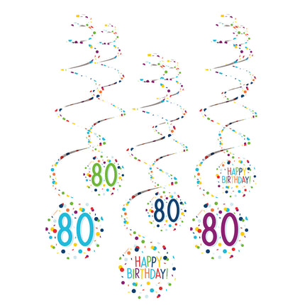 Decoración Colgante 80 Años Feliz Cumpleaños Confetti 61cm 6pcs