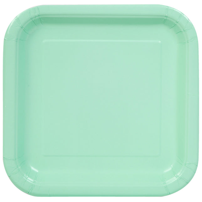 Platos Cuadrados Verde Menta 23cm 14pcs