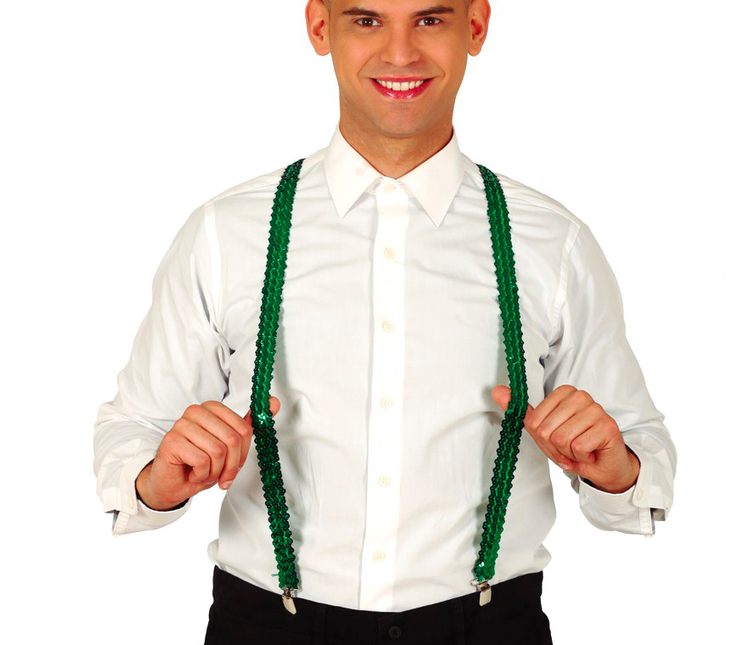 Verde Tirantes Pailettes Hombre 72cm